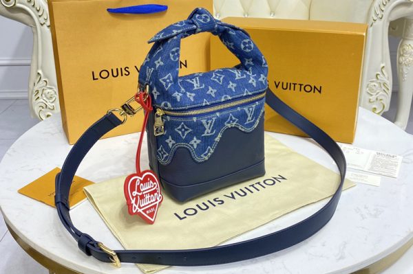 Replica Louis Vuitton M45970 LV Japanese Cruiser Bag in Blue Monogram denim and Navy Blue Taurillon leather