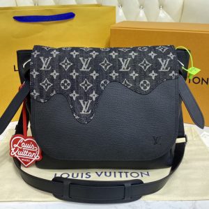 Replica Louis Vuitton M45971 LV Besace Tokyo Bag in Black Monogram denim and Taurillon leather