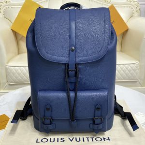 Replica Louis Vuitton M58644 LV Christopher Slim backpack in Blue Taurillon leather