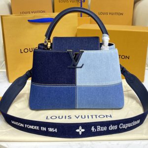 Replica Louis Vuitton M59430 LV Capucines BB handbag in Navy Blue Taurillon leather and denim