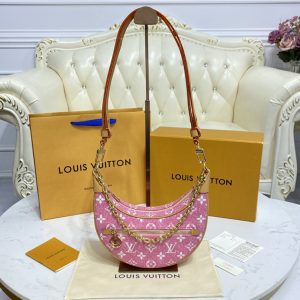 Replica Louis Vuitton M81166 LV Loop baguette handbag in Pink Denim jacquard textile