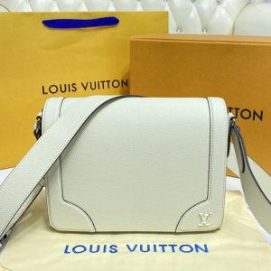 Replica Louis Vuitton M30808 LV new Flap Messenger Bag in White Taiga cowhide leather