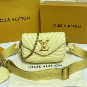 Replica Louis Vuitton M57942 LV New Wave Multi-Pochette crossbody handbag in Banane light Yellow Smooth cowhide leather