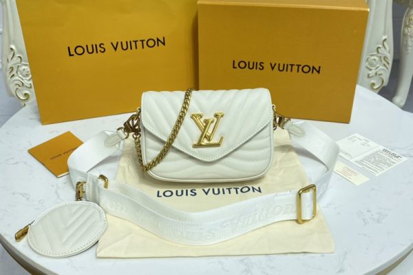 Replica Louis Vuitton M56466 LV New Wave Multi-Pochette crossbody handbag in Snow White Smooth cowhide leather