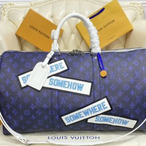 Replica Louis Vuitton M58979 LV Keepall Bandoulière 50 Bag in Blue vintage Monogram canvas