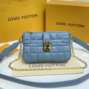 Replica Louis Vuitton M59048 LV Pochette Troca Bag in Blue Damier Quilt lamb leather