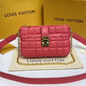 Replica Louis Vuitton M59049 LV Pochette Troca Bag in Pink Damier Quilt lamb leather