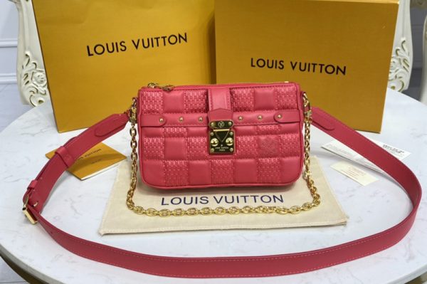 Replica Louis Vuitton M59049 LV Pochette Troca Bag in Pink Damier Quilt lamb leather