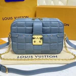 Replica Louis Vuitton M59115 LV Troca PM handbag in Blue Damier Quilt lambskin