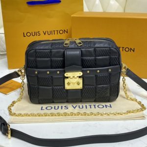 Replica Louis Vuitton M59116 LV Troca PM handbag in Black Damier Quilt lambskin