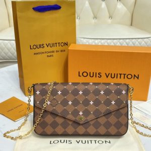 Replica Louis Vuitton N60474 LV Félicie Pochette Bag in Damier Ebene coated canvas