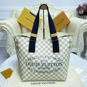 Replica Louis Vuitton N41179 LV Neverfull MM tote Bag in Damier Azur canvas