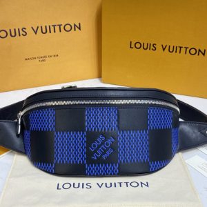 Replica Louis Vuitton N50022 LV Campus Bumbag bag in Navy blue and black Damier Infini 3D cowhide leather