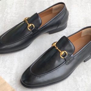 Replica Gucci 406994 Gucci Jordaan leather loafer on Black Leather