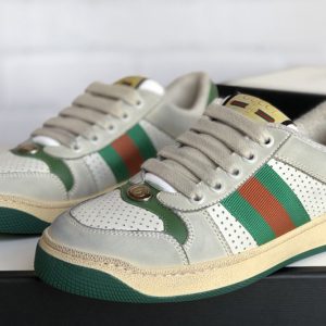 Replica Men's and Women's Gucci 546163 Screener leather sneaker on White perforated and off-white leather