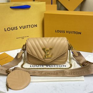 Replica Louis Vuitton M58941 LV New Wave Multi-Pochette crossbody bag in Beige Smooth cowhide leather