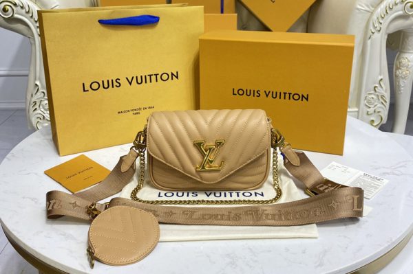 Replica Louis Vuitton M58941 LV New Wave Multi-Pochette crossbody bag in Beige Smooth cowhide leather