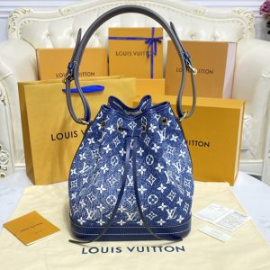 Replica Louis Vuitton M59606 LV Petit Noe Bucket Bag in Blue Monogram Denim