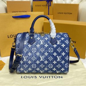 Replica Louis Vuitton M59609 LV Speedy Bandoulière 25 handbag in Navy Blue Monogram denim jacquard