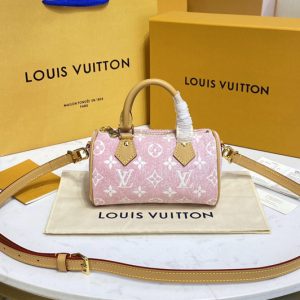 Replica Louis Vuitton M81213 LV Nano Speedy in Pink Monogram jacquard denim