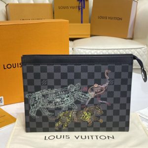 Replica Louis Vuitton N64605 LV Pochette Voyage travel pouch in Damier Graphite canvas