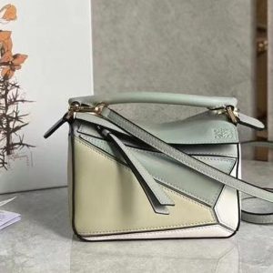 Replica Loewe Mini Puzzle bag in Ash Grey/Marble Green soft grained calfskin