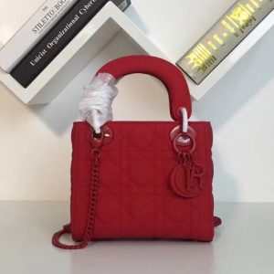 Replica Mini Lady Dior flap Ultra-matte bag in Matte Red Cannage calfskin Leather