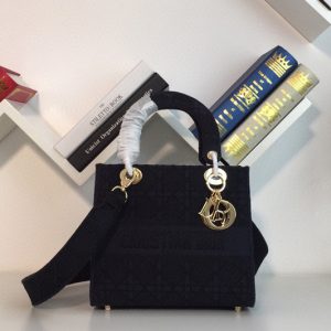 Replica Dior M0565 Medium Bois De Black Lady D-lite Embroidered Cannage Bag With Gold Hardware