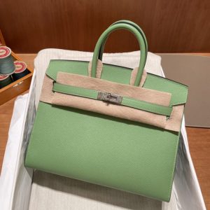 Replica Hermes Birkin 25 bag in Green Epsom Leather With Silver Buckle