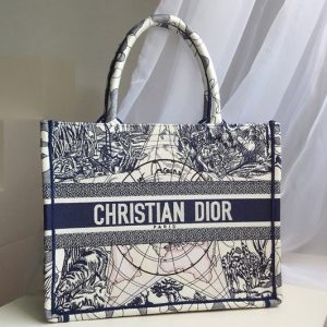 Replica Christian Dior M1296 Small Dior Book Tote Bag in Blue Multicolor Dior Around the World Embroidery