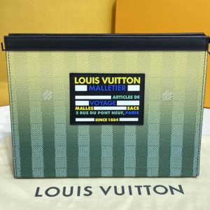 Replica Louis Vuitton M81317 LV Pochette Voyage Pouch in green Damier Stripes canvas