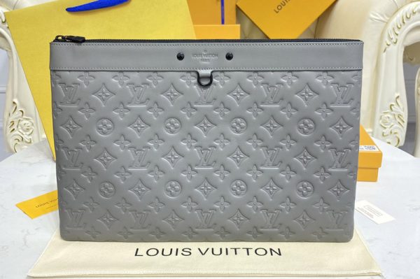 Replica Louis Vuitton M81385 LV Pochette Discovery Pouch in Gray Monogram Shadow calf leather