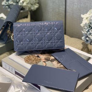 Replica Dior S0204 Lady Dior pouch in Blue Patent Cannage Calfskin