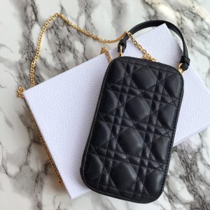 Replica Dior S0872 Lady Dior phone holder in Black Cannage Lambskin