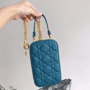 Replica Dior S0872 Lady Dior phone holder in Blue Cannage Lambskin