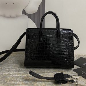 Replica Saint Laurent 392035 YSL CLASSIC SAC DE JOUR NANO IN Black CROCODILE-EMBOSSED SHINY LEATHER