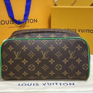 Replica Louis Vuitton M46253 LV Dopp Kit Toilet Pouch in Monogram Macassar coated canvas With Green