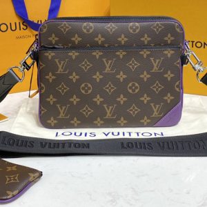 Replica Louis Vuitton M46266 LV Trio Messenger Bag in Monogram Macassar coated canvas and Purple cowhide leather