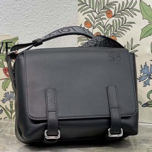 Replica Loewe XS Military messenger bag in Black supple smooth calfskin and jacquard