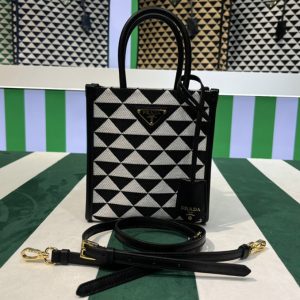 Replica Prada 1BA355 Symbole jacquard fabric micro bag in Black/White