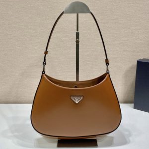 Replica Prada 1BC499 Prada Cleo brushed leather shoulder bag in Brown Leather