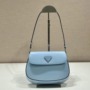 Replica Prada 1BD311 Prada Cleo brushed leather shoulder bag with flap in Blue Leather