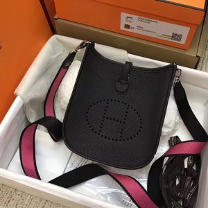 Replica Replica Hermes Bags Hermes Evelyne Mini Bag in Black Togo Leather