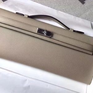 Replica Hermes Kelly Cut 31cm Clutch With Windbreaker Gray Epsom Leather Full Handmade