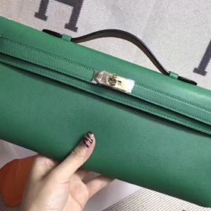 Replica Hermes Kelly Cut 31cm Clutch Green Swift Leather Full Handmade