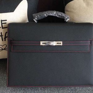 Replica Hermes Kelly Depeche 37mm Briefcase Bags Oiriginal Black Togo Leather