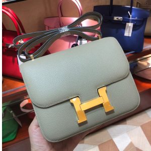 Replica Hermes constance 18 Bag in Green Epsom Leather with Gold Buckle