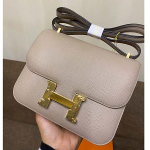 Replica Hermes constance 19 Bag in Gray Epsom Leather with Gold Buckle