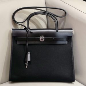 Replica Hermes herbag zip 31 bag in Black/Black Officier canvas and Leather