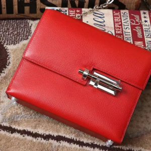 Replica Hermes mini Chevre verrou 18cm shoulder Bag in Original Red Leather